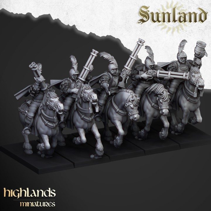 5 pistoleros con arcabuz de repetición Sunland_28mm