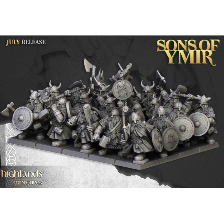 20 guerreros enanos con arma de mano y escudo_28mm