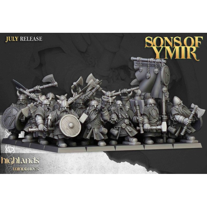 20 guerreros enanos con arma de mano y escudo_28mm